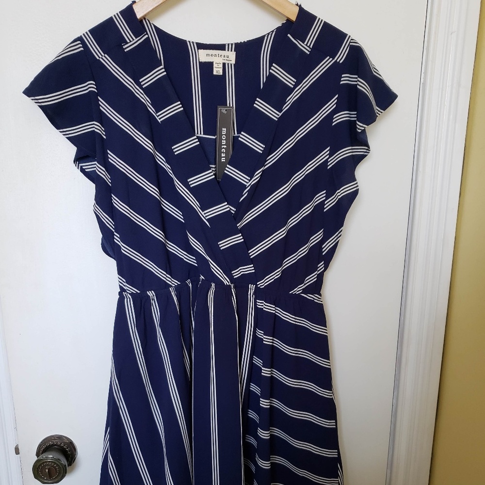 NWT Beautiful A-line Navy Striped Dress